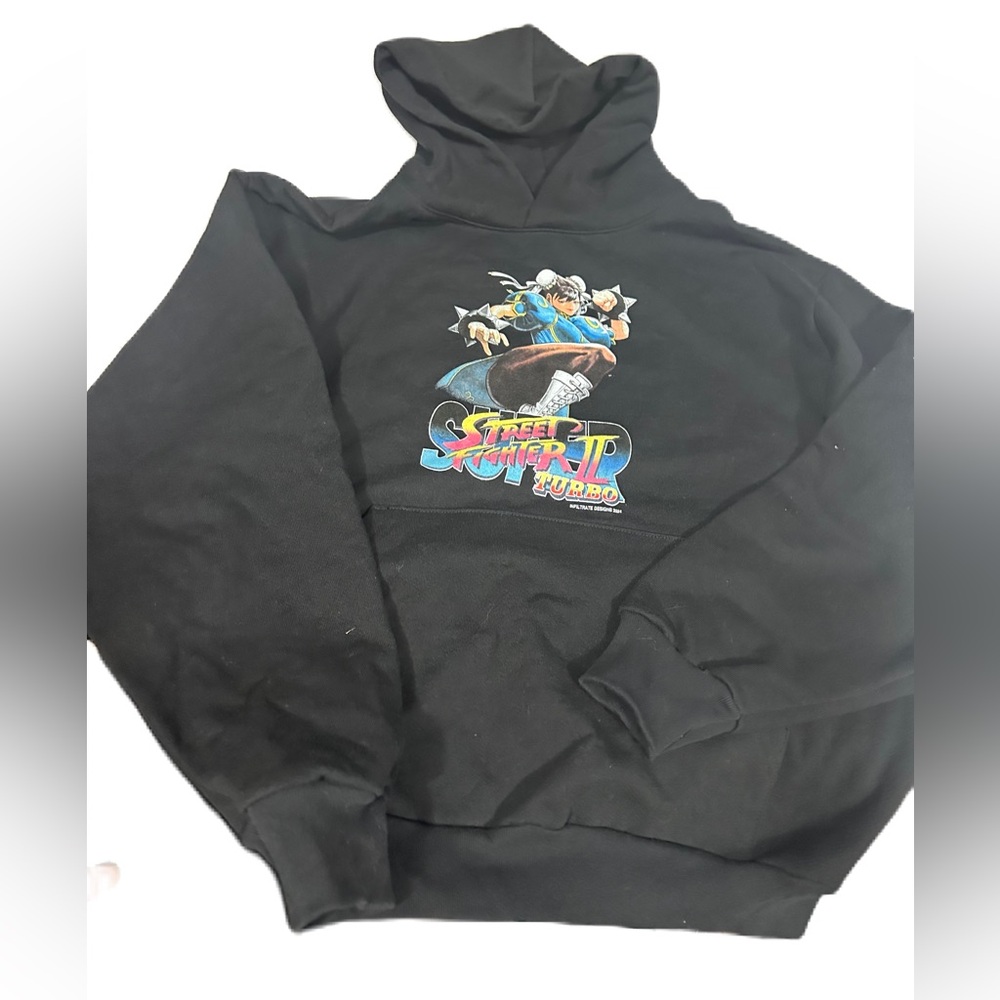 Street Fighter 2 Hoodie Size L Black Sweatshirt with Fleece Lining‎ Made in USA